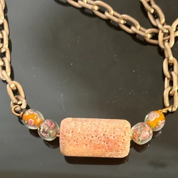 Handmade Jewelry - Genuine Coral Natural Untreated Floral Beads Chain Necklace Boho Gift  Hippie